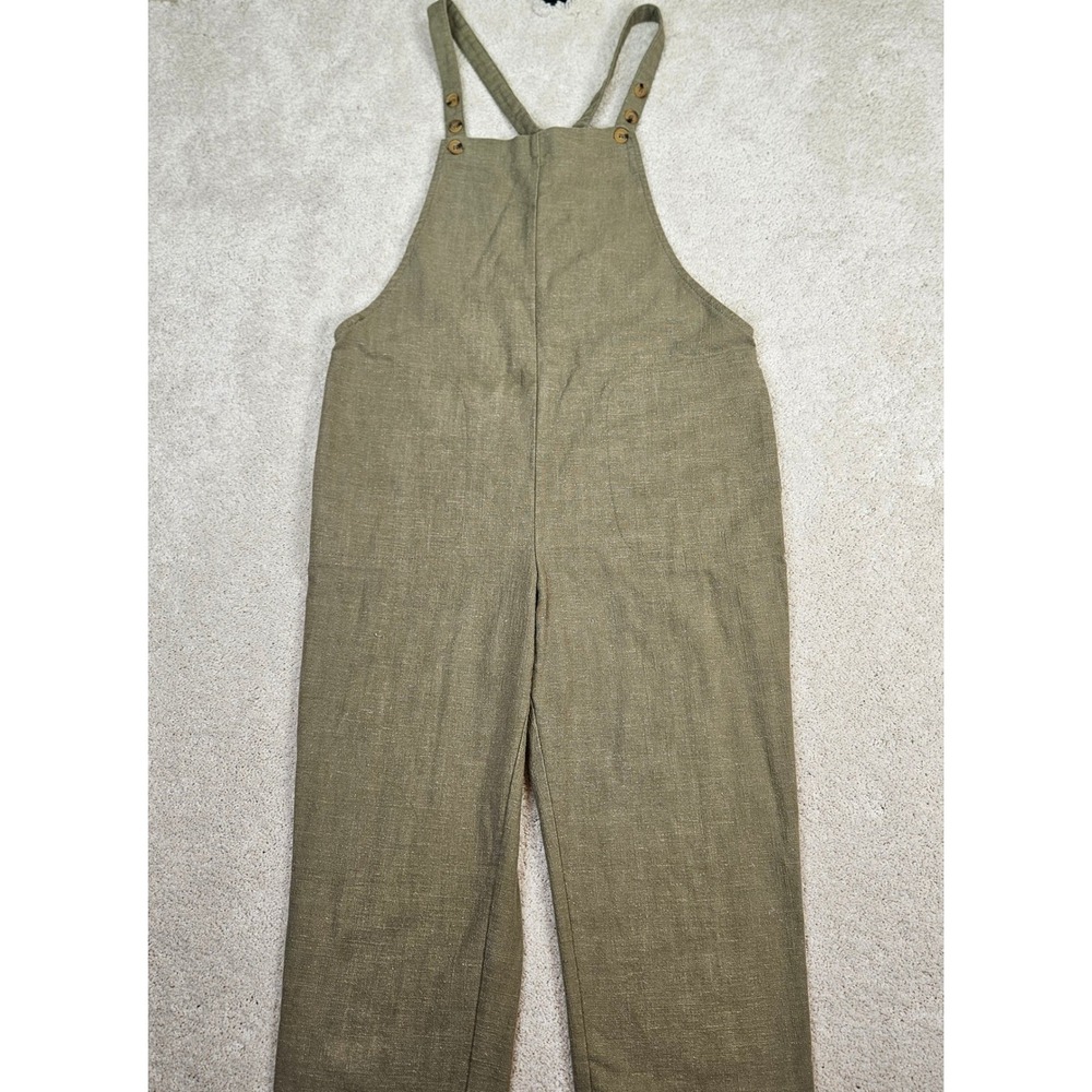 SOLAI The Label Olive Green Cotton Linen Blend Overalls/Jumpsuit Dungarees Sz M